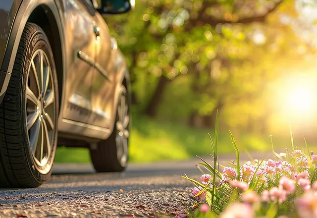 Auto mit Sommerreifen auf Straße
